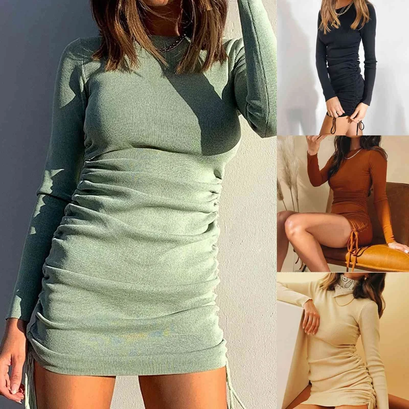 Women Fold Ruched Drawstring Bodycon Mini Dress 2021 Autumn Long Sleeve O-Neck Streetwear Sexy Party Dress Female Clothes Robe
Women Fold Ruched Drawstring Bodycon Mini Dress 2021 Autumn Long Sleeve O-Neck Streetwear Sexy Party Dress Female Clothes Robe