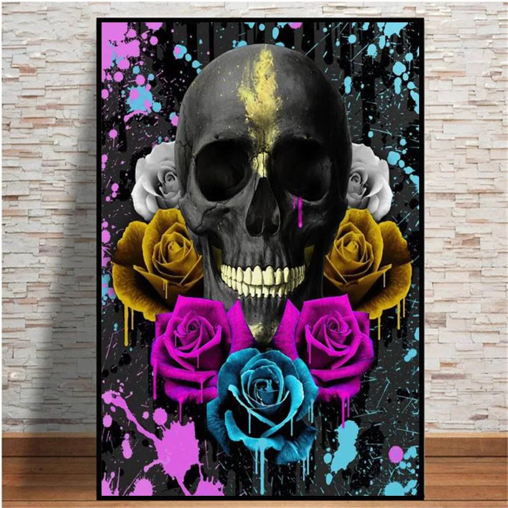 Colorful flowers and gray skull graffiti canvas painting art posters and prints living room wall painting home decoration
Colorful flowers and gray skull graffiti canvas painting art posters and prints living room wall painting home decoration