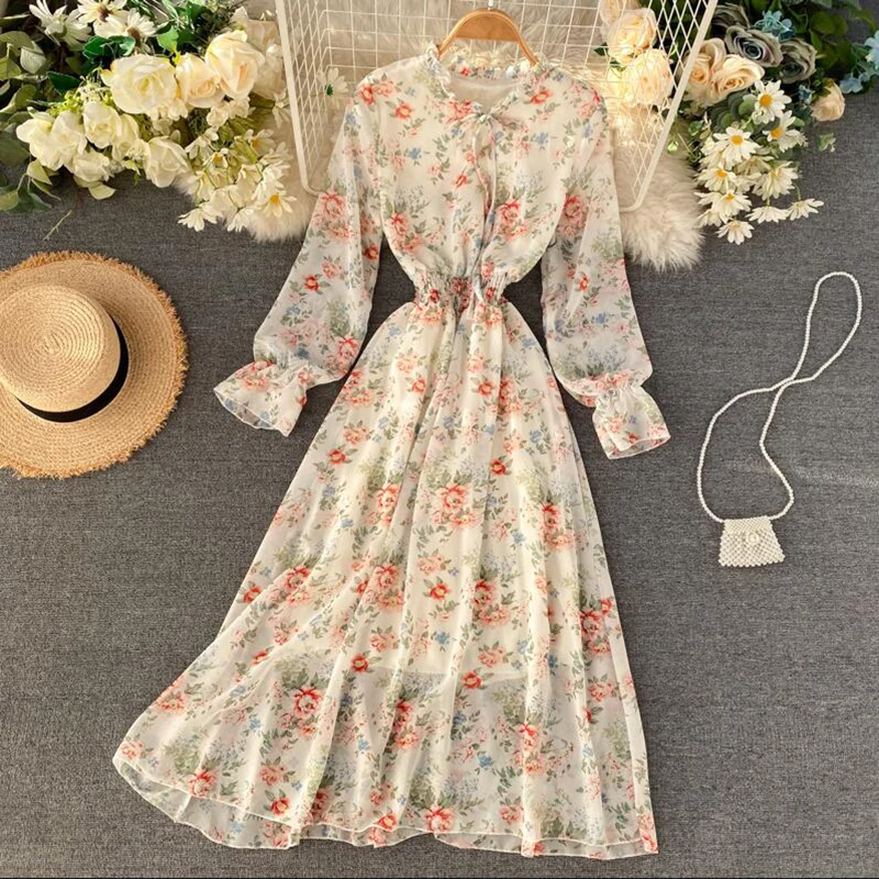 2020 Autumn Summer Long-sleeved Chiffon Dress Women Floral Ruffled Casual Dresses Elastic Waist Print Female Mid-calf Vestidos
2020 Autumn Summer Long-sleeved Chiffon Dress Women Floral Ruffled Casual Dresses Elastic Waist Print Female Mid-calf Vestidos