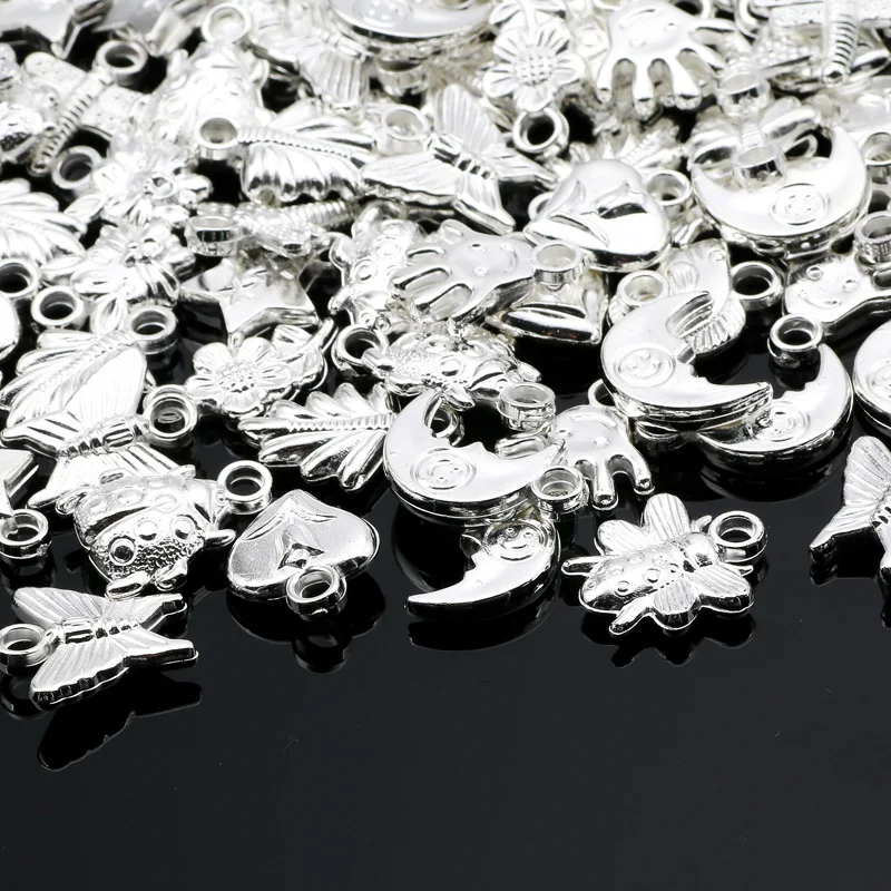 Gold/Silver Color 50pcs Mixed Pattern Loose Plastic Pendant For Jewelry Making Accessories Backpack Key Chain | Украшения и