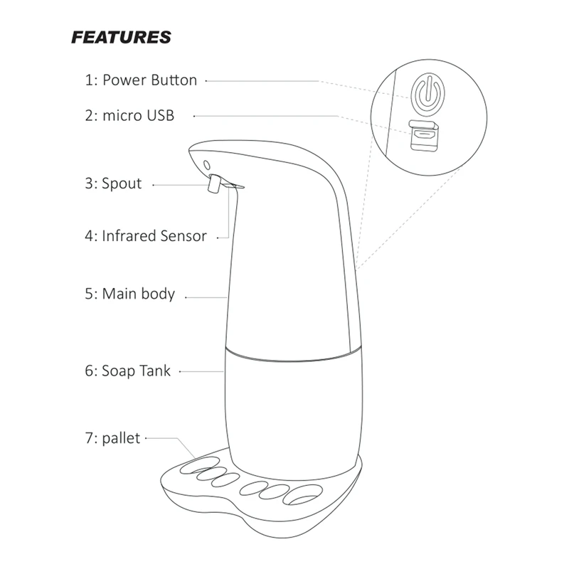 Bathroom Automatic Soap Dispenser, Portable Non-Contact Kitchen Foam Soap Dispenser 310ML