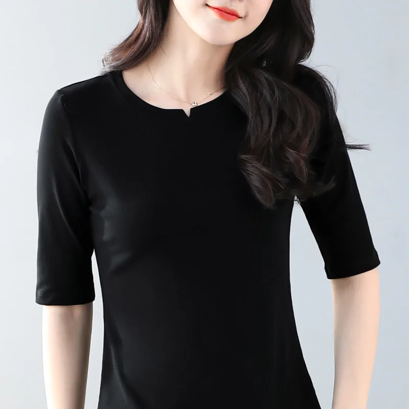 Women Cotton T-shirt Spring Autumn Half Sleeve Women's Clothing Round collar Black White Lady Top Basic Shirt
Women Cotton T-shirt Spring Autumn Half Sleeve Women's Clothing Round collar Black White Lady Top Basic Shirt