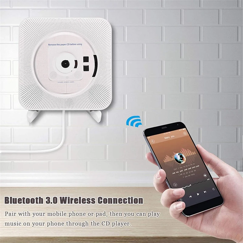 Portable Bluetooth CD Player Wall Mountable Built-in HiFi Speakers Stereo CD MP3 Player with 3.5mm Male Audio Cable EU Plug
Portable Bluetooth CD Player Wall Mountable Built-in HiFi Speakers Stereo CD MP3 Player with 3.5mm Male Audio Cable EU Plug