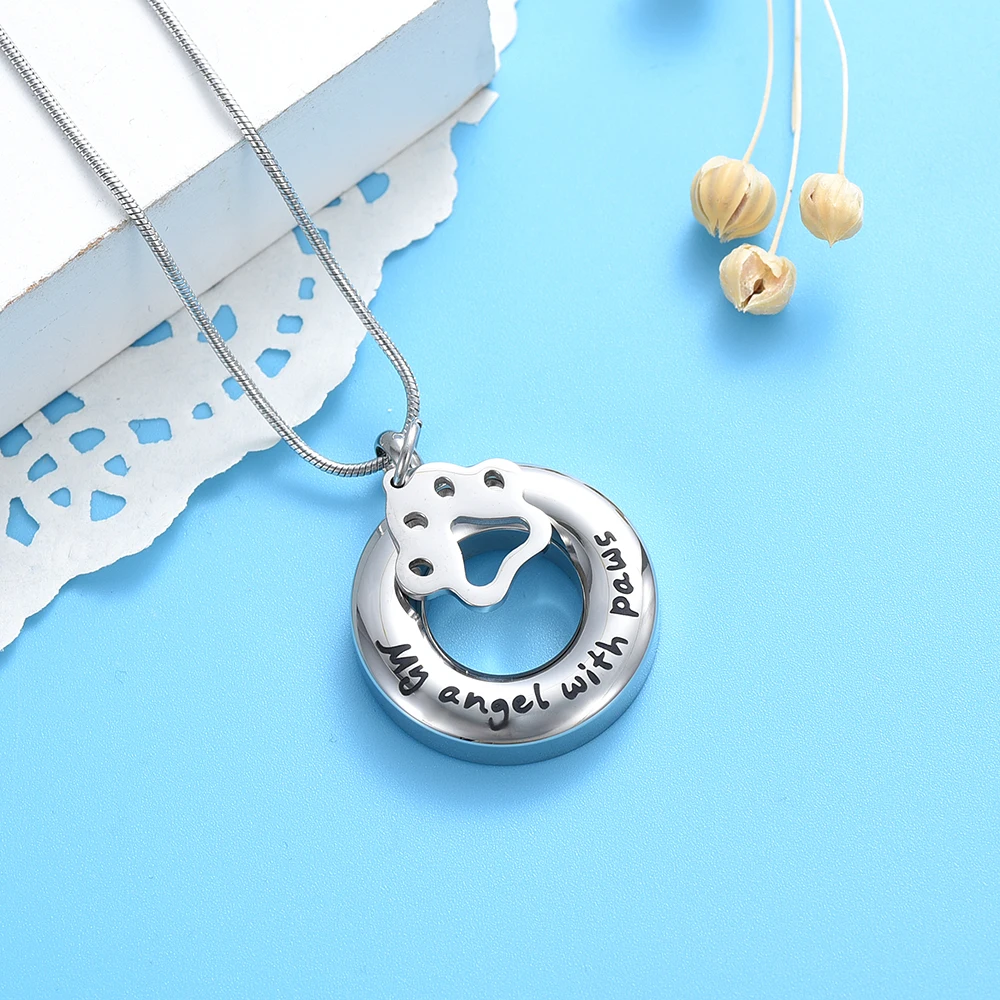 My Angel With Paws Keepsake Necklace Hold Dog Paw Charm Circle Stainless Steel Cremation Jewelry Urn Memorial Pendant For Ashes
My Angel With Paws Keepsake Necklace Hold Dog Paw Charm Circle Stainless Steel Cremation Jewelry Urn Memorial Pendant For Ashes