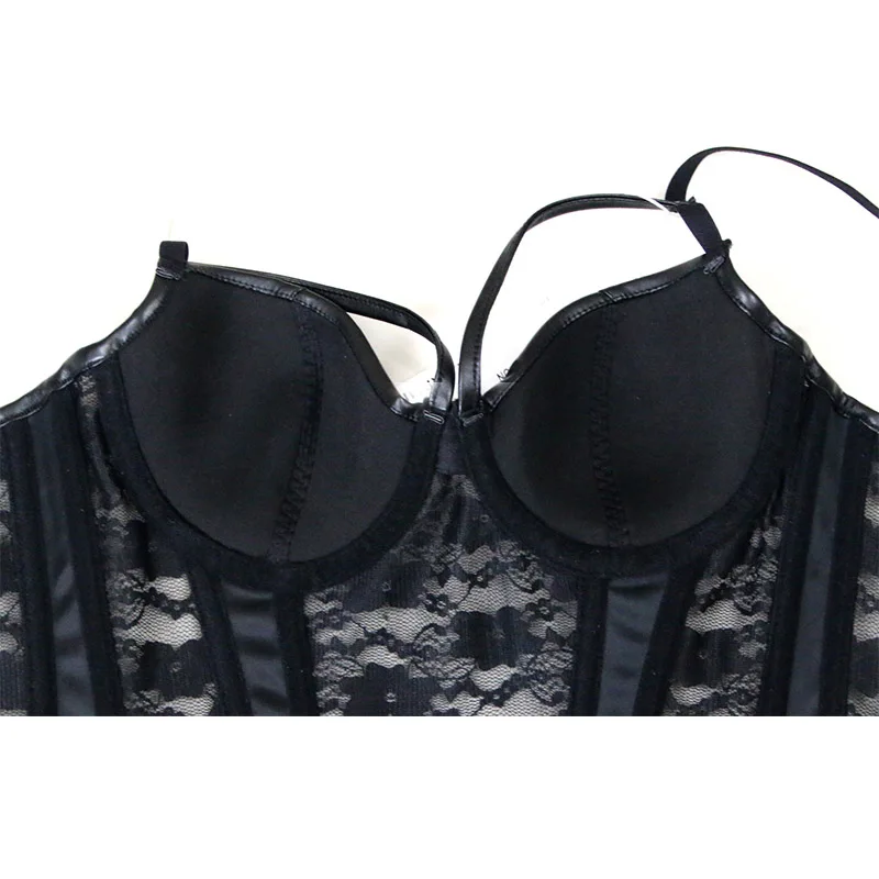 Steampunk Gothic Women's Corset Bustier Sexy Spaghetti Strap Sheer Lace Faux Leather Corset Black Overbust Corsets and Bustiers
Steampunk Gothic Women's Corset Bustier Sexy Spaghetti Strap Sheer Lace Faux Leather Corset Black Overbust Corsets and Bustiers