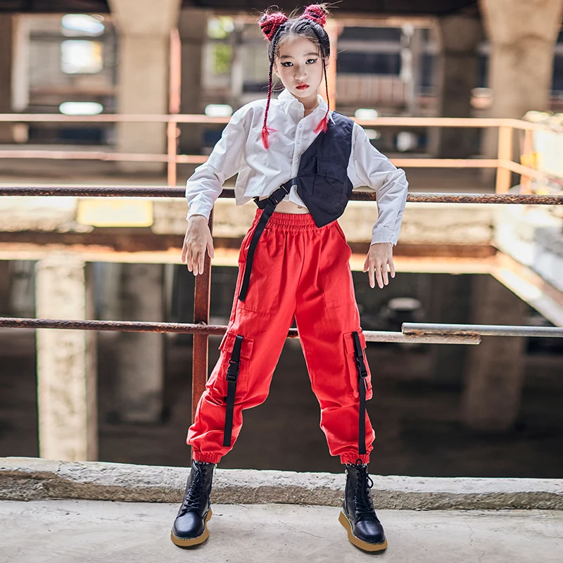 Children'S Hip-Hop Clothes Girls Jazz Dance Performance Costume Cropped White Shirt Red Loose Pants Street Dance Wear DN10278
Children'S Hip-Hop Clothes Girls Jazz Dance Performance Costume Cropped White Shirt Red Loose Pants Street Dance Wear DN10278