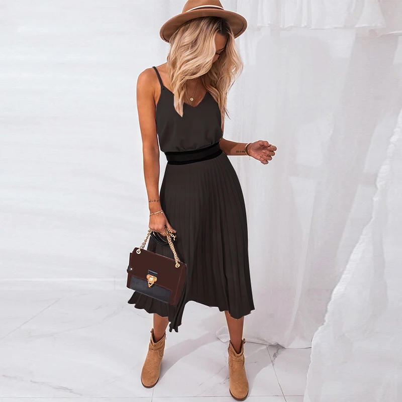 2021 Sexy Women Summer Sexy Dress Spaghetti Strap Dress V-Neck Pink Female Pleated Midi Dress Casual Office Ladies Party Dresses
2021 Sexy Women Summer Sexy Dress Spaghetti Strap Dress V-Neck Pink Female Pleated Midi Dress Casual Office Ladies Party Dresses