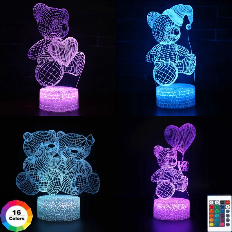 Heart Bear Series 3D LED Night Light 16 Colour Changing Remote Control Touch Able Bedside Lamp Child Bedroom Decor Kids Gift
Heart Bear Series 3D LED Night Light 16 Colour Changing Remote Control Touch Able Bedside Lamp Child Bedroom Decor Kids Gift