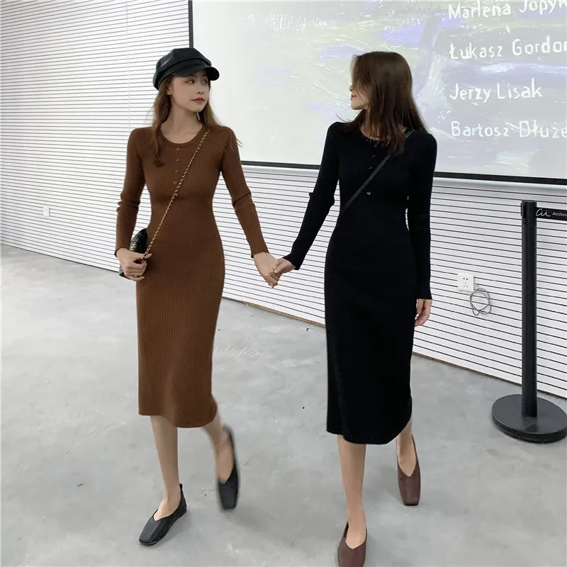 Casual Dress Women Long Sleeve Solid O-neck Sheath Knitted All-match Simple Autumn Winter Dresses Elegant Lady Vestidos Female
Casual Dress Women Long Sleeve Solid O-neck Sheath Knitted All-match Simple Autumn Winter Dresses Elegant Lady Vestidos Female