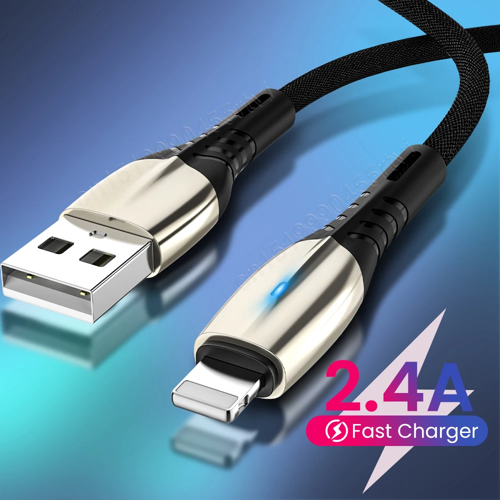 2.4A USB Fast Charger Cable For iPhone 13 11 12 Pro Max X XR XS 8 7 Zinc Alloy Data Charging Cable Long Wire With LED Indicator
2.4A USB Fast Charger Cable For iPhone 13 11 12 Pro Max X XR XS 8 7 Zinc Alloy Data Charging Cable Long Wire With LED Indicator
