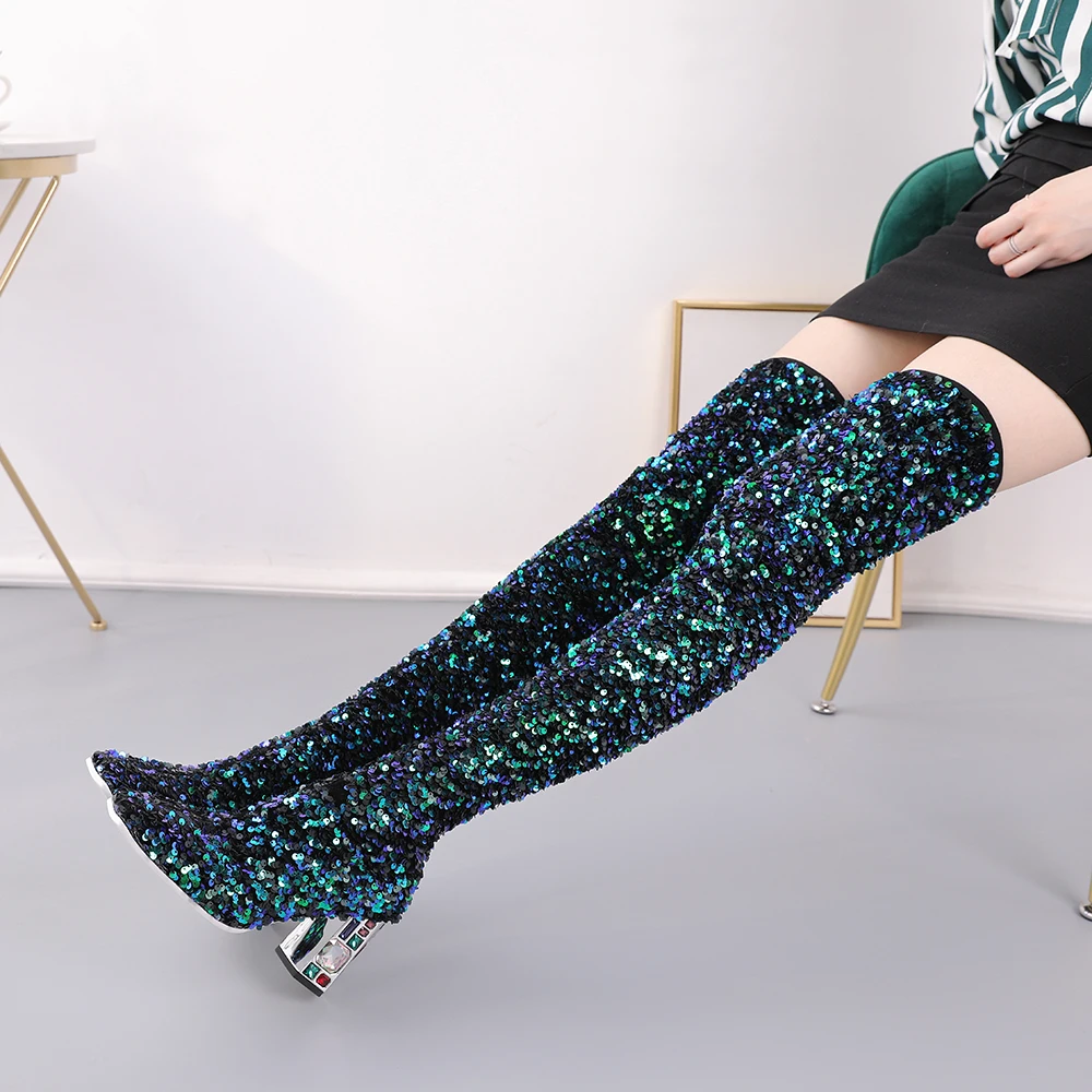 Aliona Shoo Hot New Arrival Sequined Fashion Over The Knee Boots Ladies Shoes High Heels Square Toe Winter Keep Warm Women Boots
Aliona Shoo Hot New Arrival Sequined Fashion Over The Knee Boots Ladies Shoes High Heels Square Toe Winter Keep Warm Women Boots