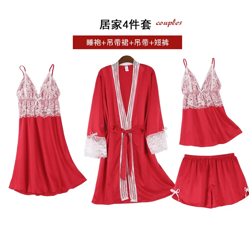 4 Pieces Women Pajamas Set Satin Sleepwear Robe Pijama Bathrobe Short Strap Lace Silk Sleep Lounge Nightwear Pyjama
4 Pieces Women Pajamas Set Satin Sleepwear Robe Pijama Bathrobe Short Strap Lace Silk Sleep Lounge Nightwear Pyjama