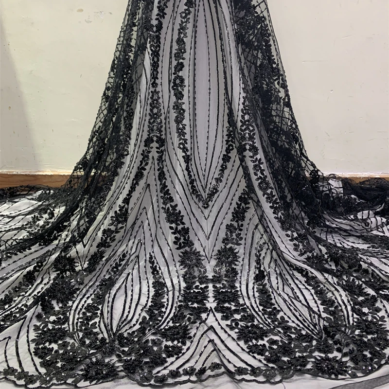 Фото 2019 черно белая африканская с блестками кружевной ткани Высокое качество 3D цветы(China)