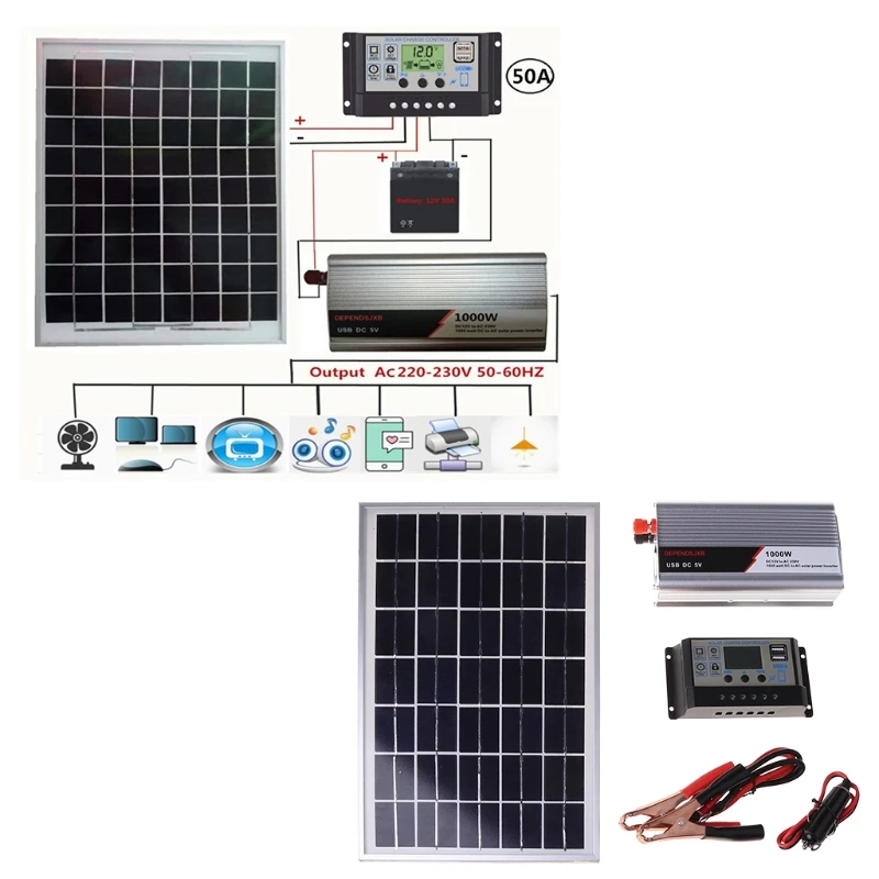 18V 20W Solar Panel Power System + 12V / 24V Controller + 1000W Inverter AC230V Kit for Outdoor Home Energy Saving
18V 20W Solar Panel Power System + 12V / 24V Controller + 1000W Inverter AC230V Kit for Outdoor Home Energy Saving