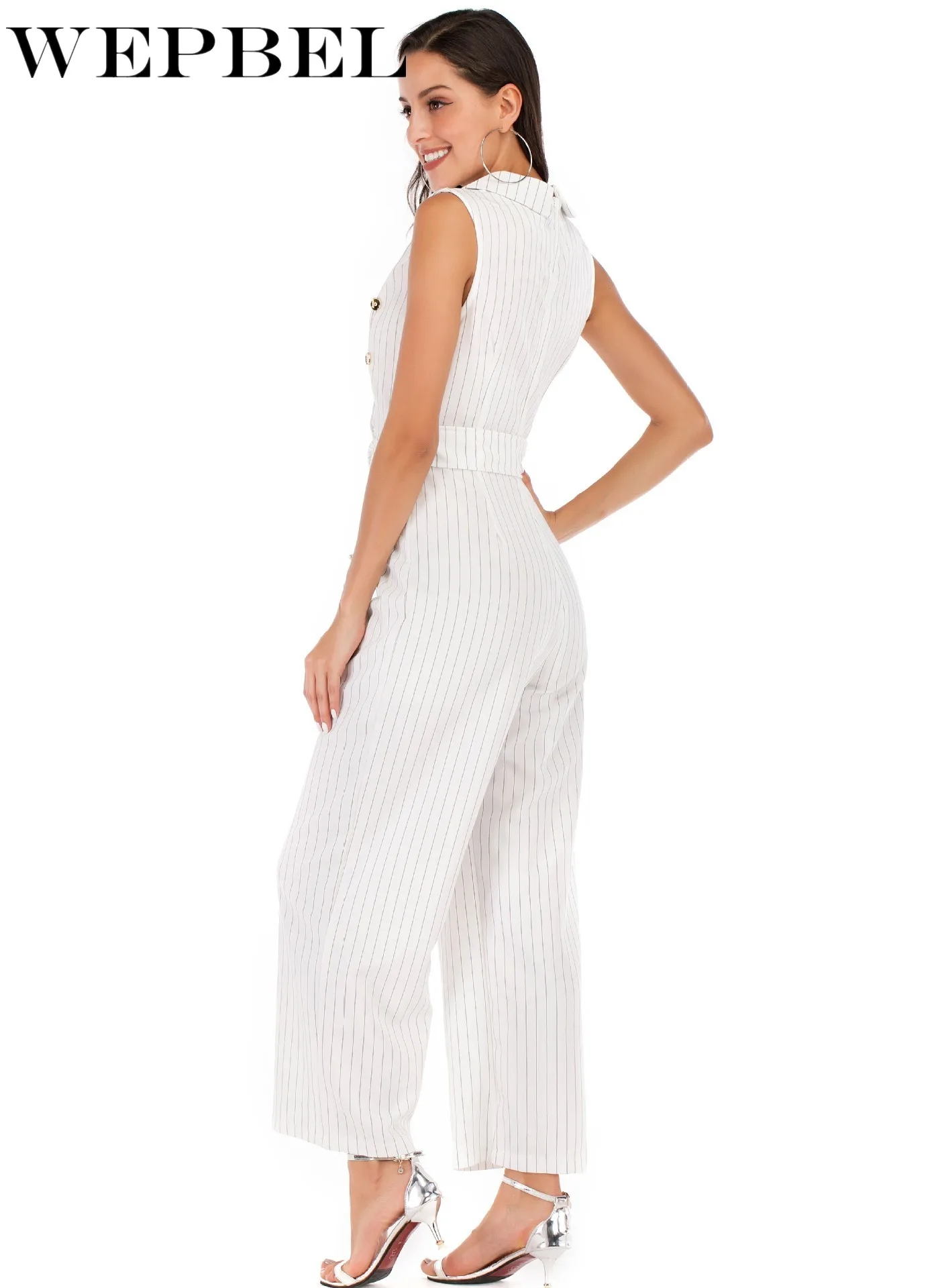 WEPBEL Women's Sexy Button Sleeveless V-neck High Waist Jumpsuits Spring and Summer Fashion Striped Loose Jumpsuits
WEPBEL Women's Sexy Button Sleeveless V-neck High Waist Jumpsuits Spring and Summer Fashion Striped Loose Jumpsuits