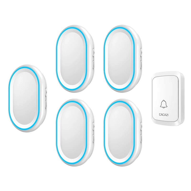 

CACAZI Wireless Doorbell Waterproof 300M Remote LED Light Home Smart Calling Bell 1 Button 5 Receivers US EU UK AU Plug Chimes