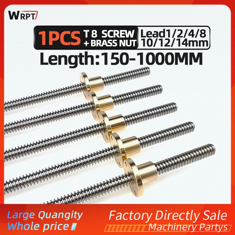 CNC 3D printer 1PCS T8 trapezoidal rod lead screw thread 8mm lead 1/ 2 / 4 / 8 / 10 / 12 / 14mm with brass nut, L=150MM-1000MM
CNC 3D printer 1PCS T8 trapezoidal rod lead screw thread 8mm lead 1/ 2 / 4 / 8 / 10 / 12 / 14mm with brass nut, L=150MM-1000MM