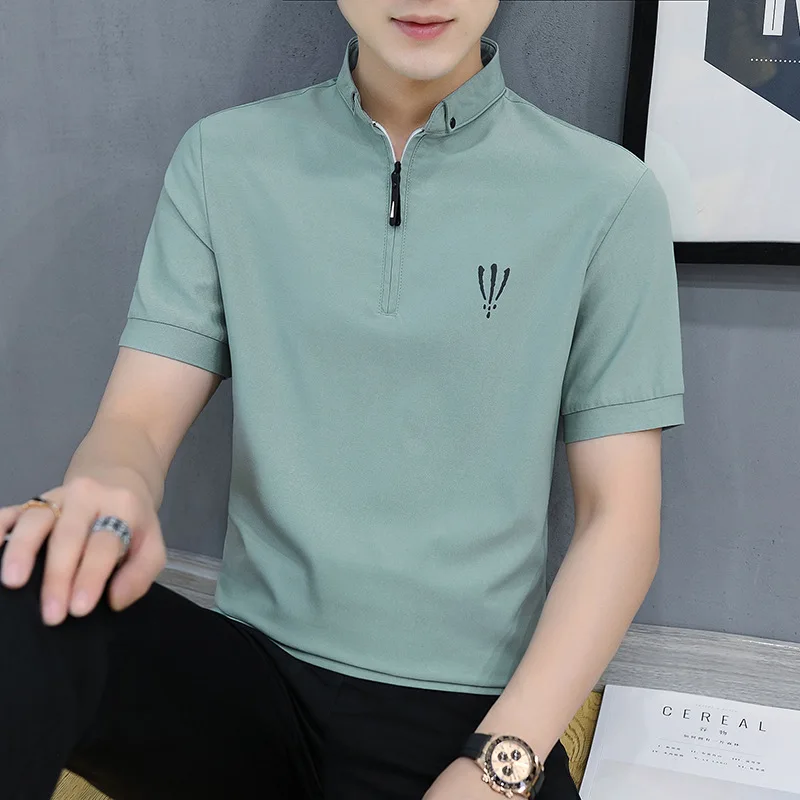Short-sleeved t-shirt men's 21 summer new trend stand-up collar casual half-sleeved t-shirt men's