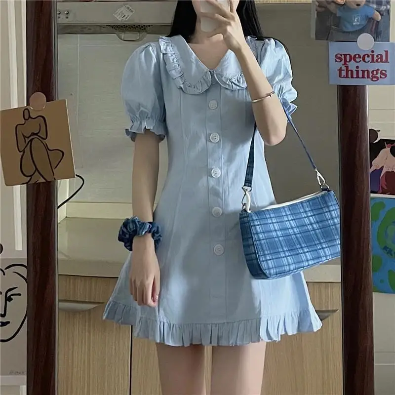 QWEEK Kawaii Peter Pan Collar Ruffle Mini Dress Casual Women's Summer Sweet Lolita Cute Puff Sleeve Blue Dress 2021 Soft Girl
QWEEK Kawaii Peter Pan Collar Ruffle Mini Dress Casual Women's Summer Sweet Lolita Cute Puff Sleeve Blue Dress 2021 Soft Girl