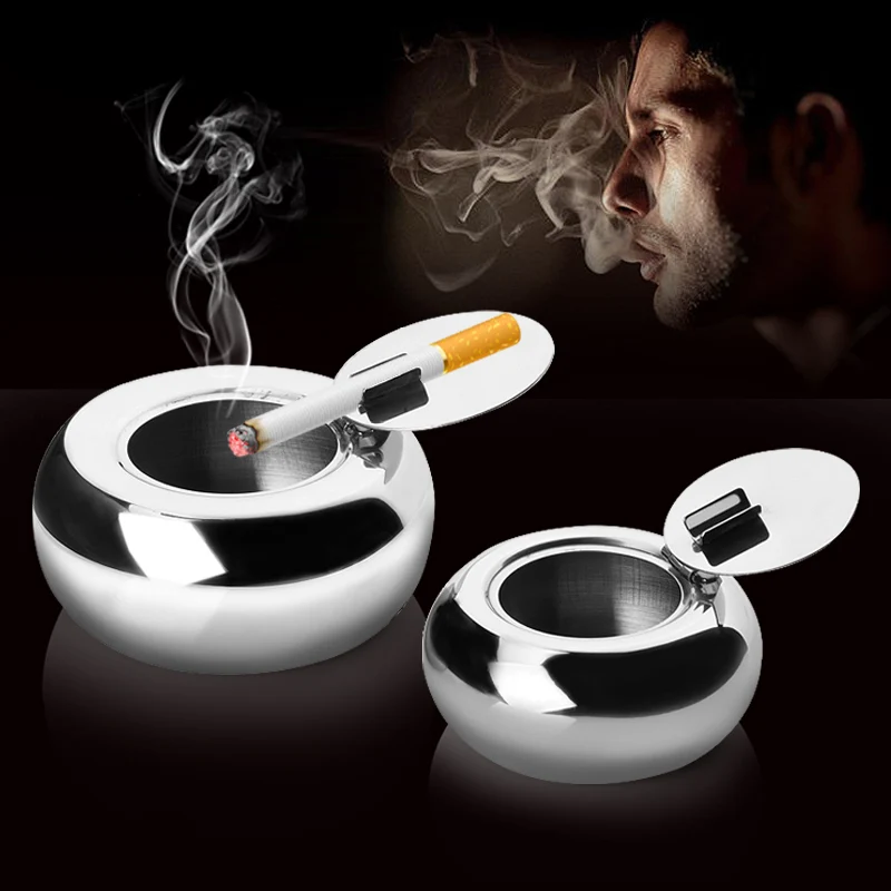 

Smoking Accessories Ashtrays Thickened Drum Shaped Stainless Steel Sealable Ashtray With Cover