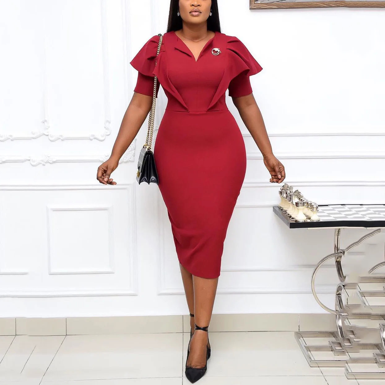 Office Dresses For Women Pencil Dress Red v Neck Short Sleeve Bodycon High Waist Mid Calf Elegant Business Work Cloth Dress Midi
Office Dresses For Women Pencil Dress Red v Neck Short Sleeve Bodycon High Waist Mid Calf Elegant Business Work Cloth Dress Midi