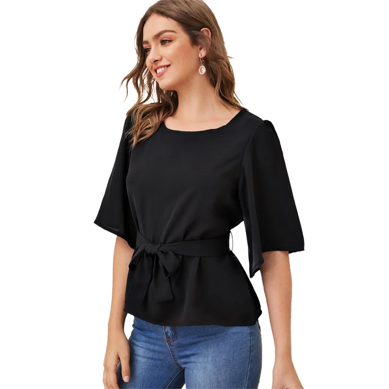 Woman Fashion Streetwear Flare Sleeve Chiffon Blouse for Summer 2020 Sheath Sashes Waist Solid Black Casual Slim Tops Plus Size
Woman Fashion Streetwear Flare Sleeve Chiffon Blouse for Summer 2020 Sheath Sashes Waist Solid Black Casual Slim Tops Plus Size