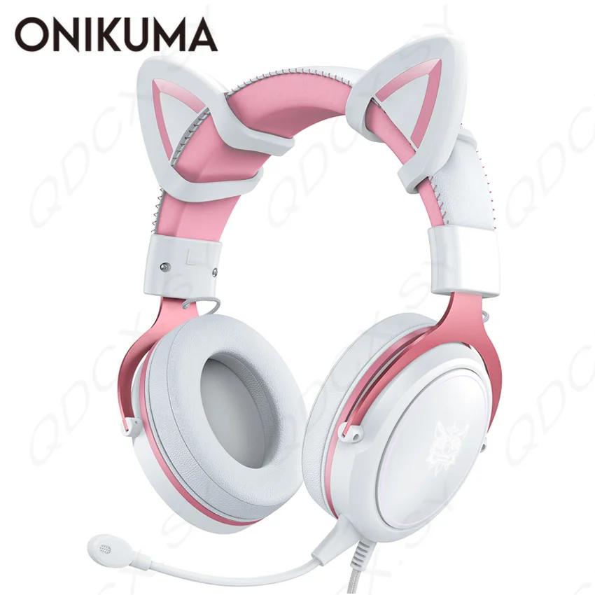ONIKUMA X10 розовая игровая гарнитура кошачьи уши Проводные ПК Стерео шумоподавление