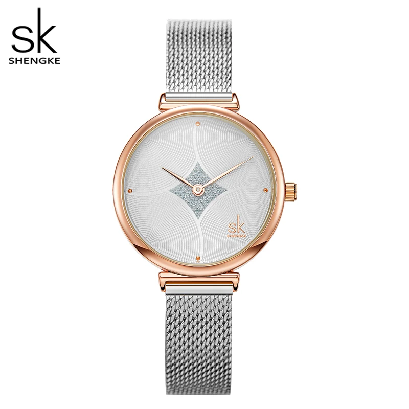 Shengke женские часы Топ люксовый бренд Кварцевые нержавеющей крутой сетчатый