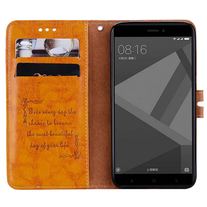 Чехол для Xiaomi Redmi 4X кожаный чехол в стиле ретро телефона с держателем карт