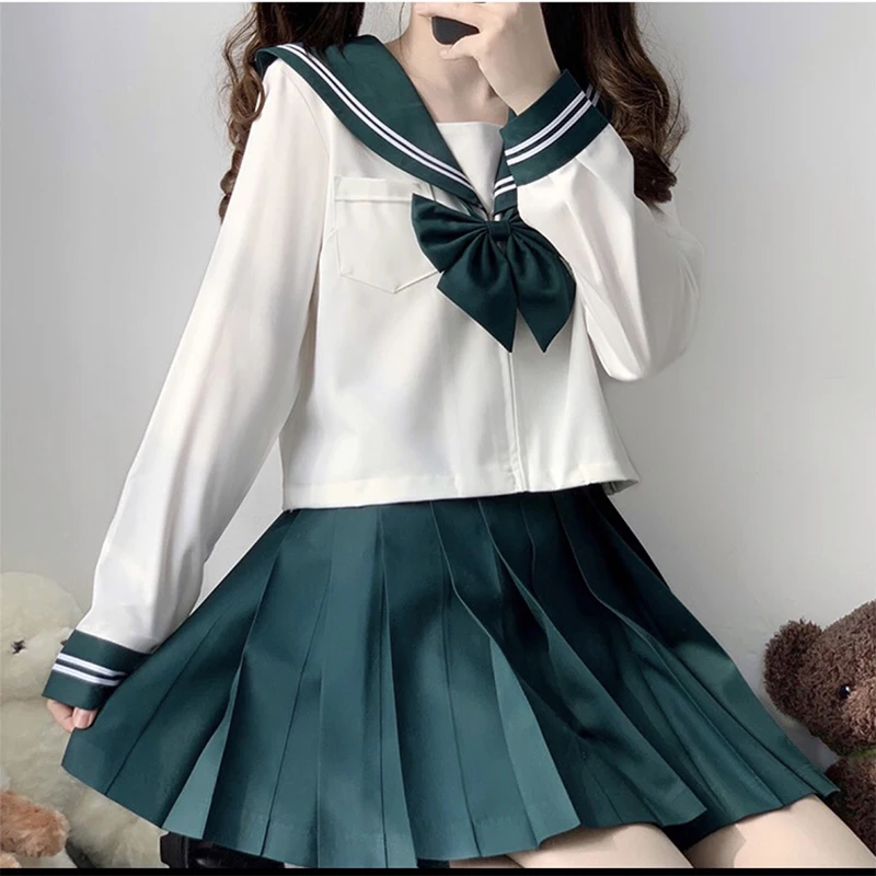 

Японская школьная форма SMVP Y2K, униформа JK для девушек, цвет зеленый JK, костюм в японском стиле колледжа, костюм матроска, Женская Сексуальная рубашка