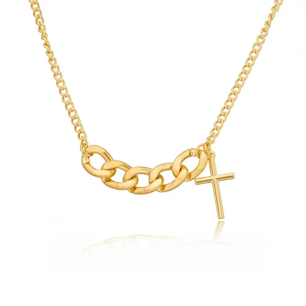 Модное ожерелье с подвеской в виде креста стиле панк для женщин Серебряное колье