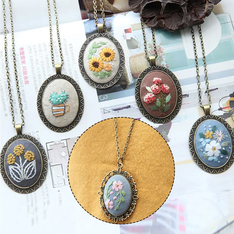 

DIY Cross Stitch Ornament Tool Non-finished Product Pendants Necklace Beginner Embroidery Kit Hand Sewing Stitching Necklace New