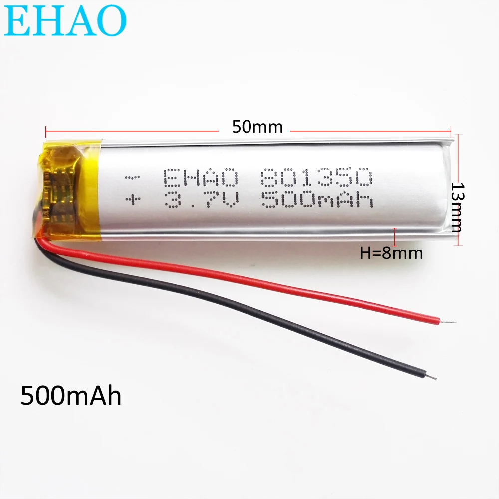 EHAO 801350 3.7V 500mAh Lithium Polymer LiPo Rechargeable Battery Cells For Mp3 bluetooth GPS PSP Speaker Recorder camera mid
EHAO 801350 3.7V 500mAh Lithium Polymer LiPo Rechargeable Battery Cells For Mp3 bluetooth GPS PSP Speaker Recorder camera mid