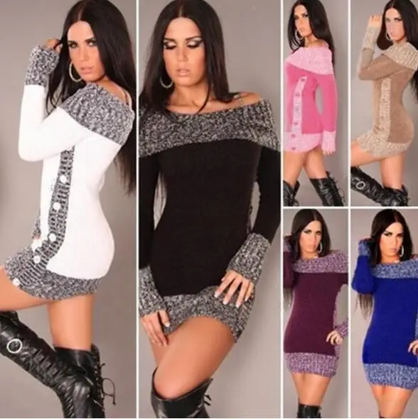 New Winter Sweater Women Sexy Off Shoulder Color Block Sweater Dress Buttons Knitted Long Pullover Top sweater women
New Winter Sweater Women Sexy Off Shoulder Color Block Sweater Dress Buttons Knitted Long Pullover Top sweater women