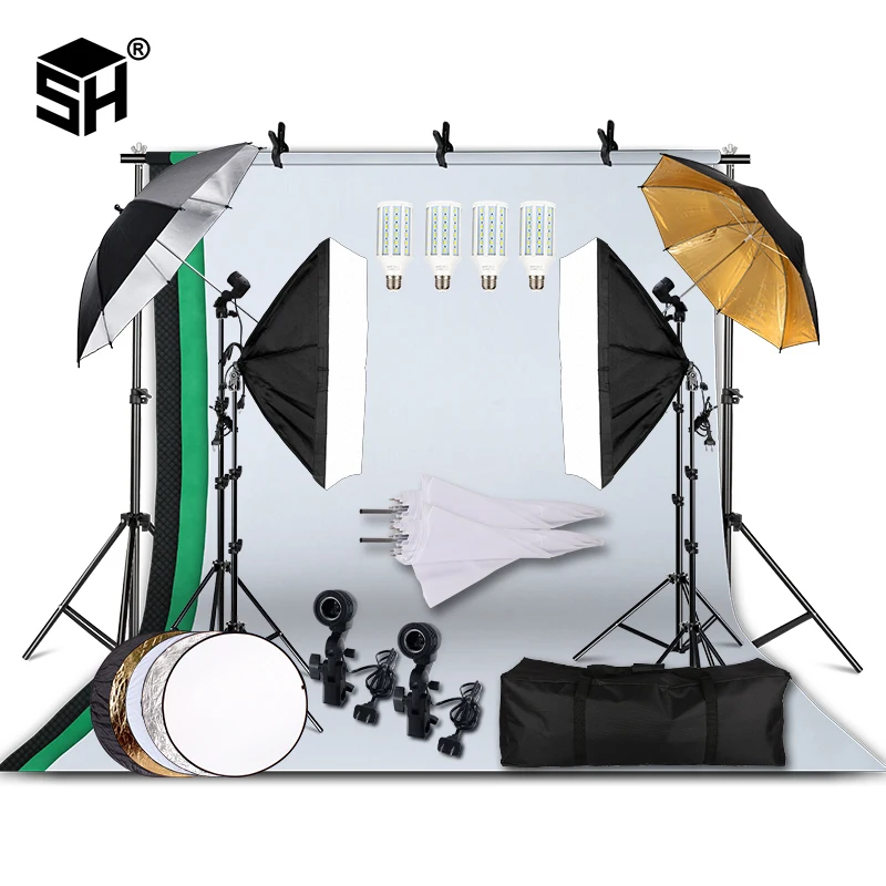SH Профессиональный световое Фотооборудование комплект с софтбокс SoftUmbrella фон