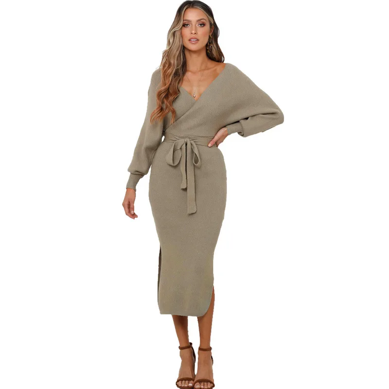 Women's Casual Knitted Dress Mid-length Solid Color Long Sleeves V-neck Sweater Knitted Dress Vestidos De Mujer Women Clothes
Women's Casual Knitted Dress Mid-length Solid Color Long Sleeves V-neck Sweater Knitted Dress Vestidos De Mujer Women Clothes