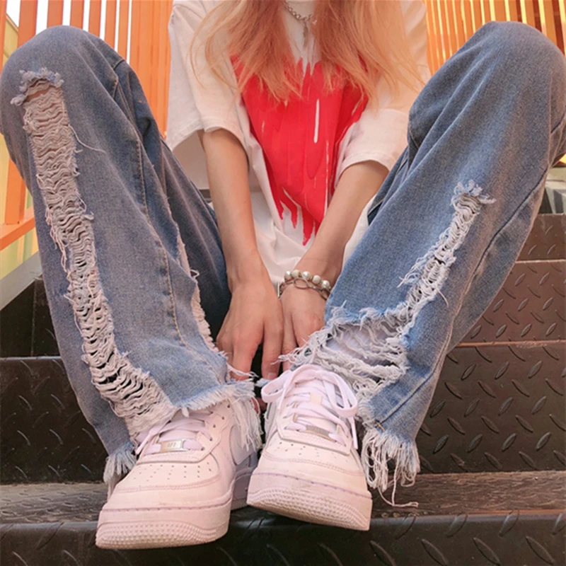 Women's Ripped Jeans 2021 Summer New Streetwear Casual High Waist Wide Leg Pants Vintage Baggy Blue Straight Mom Denim Trouser
Women's Ripped Jeans 2021 Summer New Streetwear Casual High Waist Wide Leg Pants Vintage Baggy Blue Straight Mom Denim Trouser
