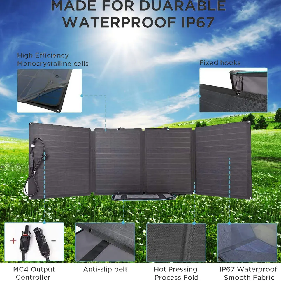 110 watt portable solar panel for power station foldable solar charger with adjustable bracket waterproof IP67
110 watt portable solar panel for power station foldable solar charger with adjustable bracket waterproof IP67