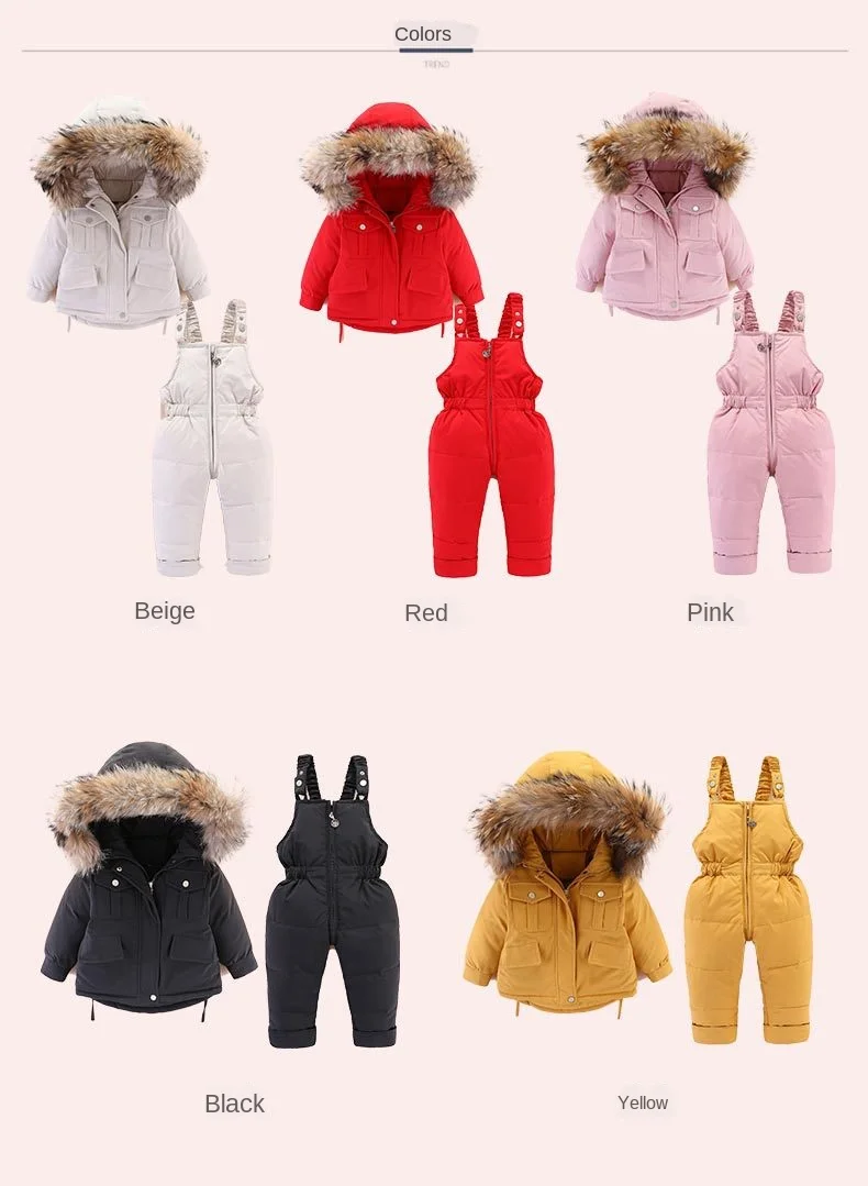 2020 Children's down jacket suit new winter baby suspender trousers male child girl raccoon hair ski suit
2020 Children's down jacket suit new winter baby suspender trousers male child girl raccoon hair ski suit