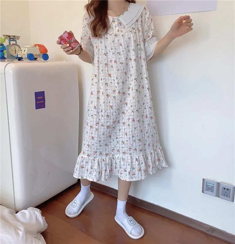 Alien Kitty Summer Cotton Pajamas Soft Sweet Printing Nightdress 2021 Stylish New Sleepwear Women Femme Home Chic Loose Dress
Alien Kitty Summer Cotton Pajamas Soft Sweet Printing Nightdress 2021 Stylish New Sleepwear Women Femme Home Chic Loose Dress