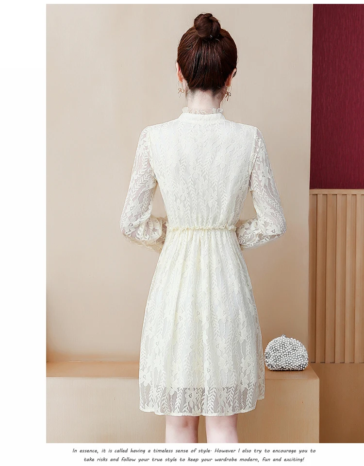 Women's Tops New Long Sleeve Dress Lace Solid Color Lotus Leaf Collar Comfortable Fashion Casual Korean Summer Dresses
Women's Tops New Long Sleeve Dress Lace Solid Color Lotus Leaf Collar Comfortable Fashion Casual Korean Summer Dresses