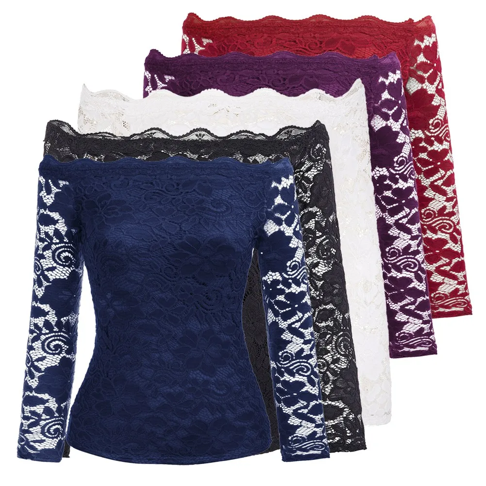 Sexy Women's Shirt Summer Autumn Fitting Slash Neck Long Sleeve Floral Lace Off Shoulder Tops Vintage Blouse Ladies Clothing
Sexy Women's Shirt Summer Autumn Fitting Slash Neck Long Sleeve Floral Lace Off Shoulder Tops Vintage Blouse Ladies Clothing