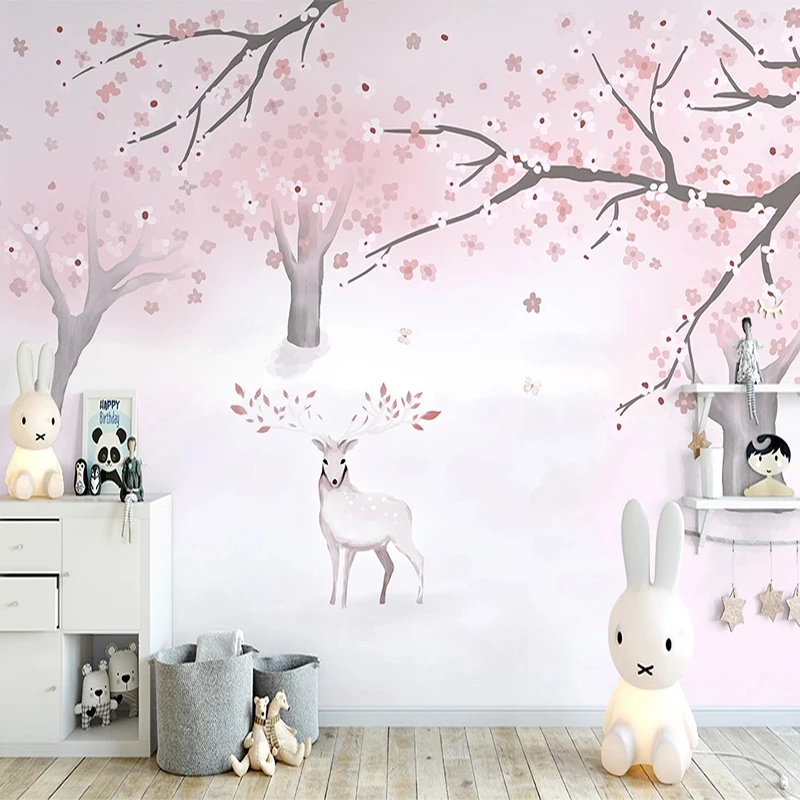 

Custom Photo Wallpaper 3D Fantasy Cherry Blossom Tree Deer Mural Living Room Bedroom Home Decor Wall Painting Papel De Parede 3D