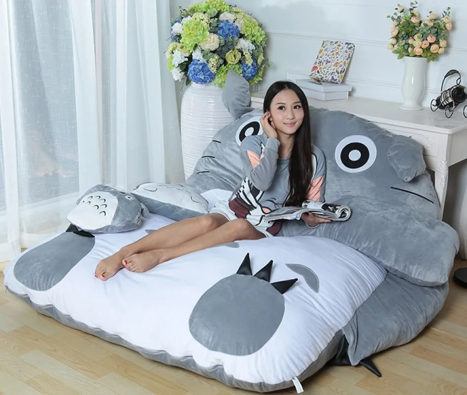 Большой размер дизайн милая мягкая кровать Тоторо ленивый диван спальная