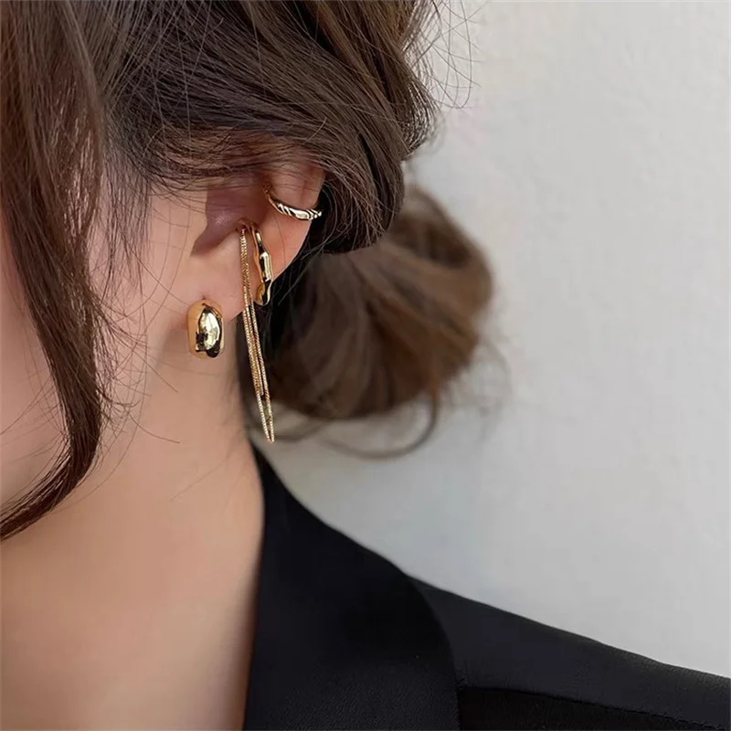 4Pcs Fashion Geometric Tassel Chain Earrings For Women Girls Gold Silver Color Punk Ear Cuff Clip Without Piercing Jewerly Gift
4Pcs Fashion Geometric Tassel Chain Earrings For Women Girls Gold Silver Color Punk Ear Cuff Clip Without Piercing Jewerly Gift