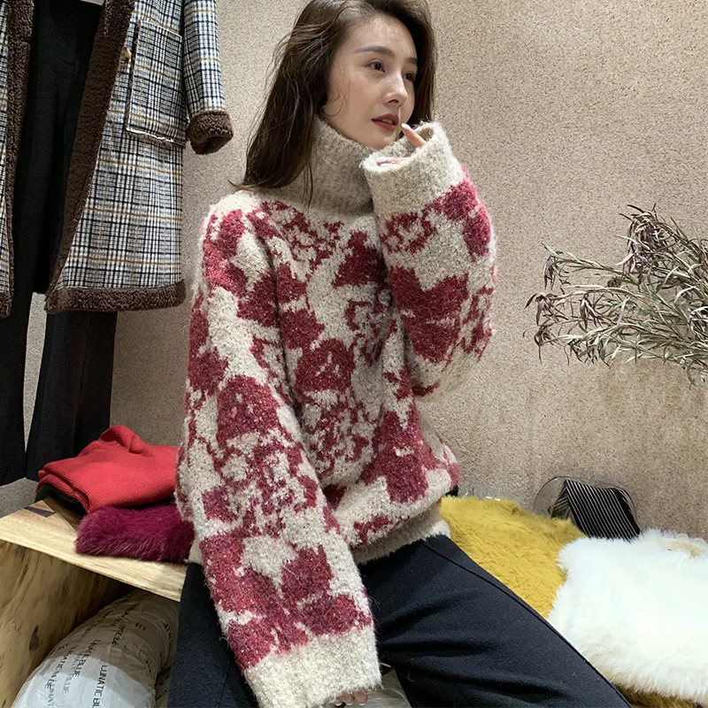 New winter sweaters women knitted sweater turtleneck sweater stitching sweater flowers winter clothes women korean sweater Hot 
New winter sweaters women knitted sweater turtleneck sweater stitching sweater flowers winter clothes women korean sweater Hot
