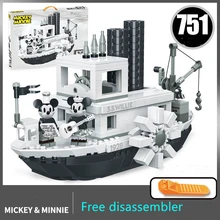 Disney Castle Building Blocks Mickey Minnie Willy Steamship Revenge Pirate Ship Creative Building Blocks Children Assembling Toy