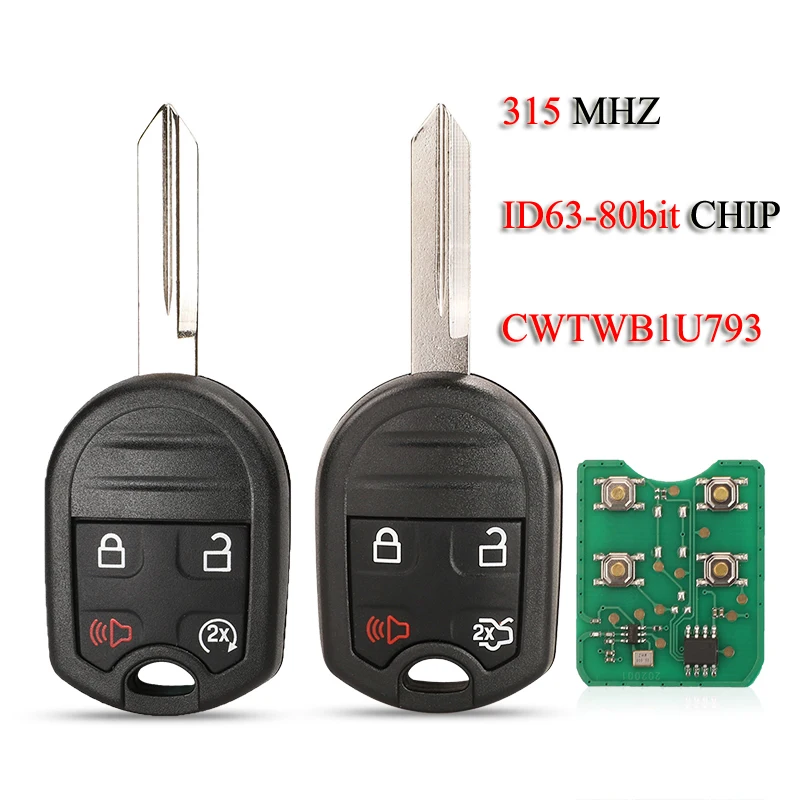 Kutery 10pcs/Lot Remote Car Key For Ford Mustang Expedition Explorer Taurus Flex 4Buttons 315MHZ ID63-80bit Chip CWTWB1U793
Kutery 10pcs/Lot Remote Car Key For Ford Mustang Expedition Explorer Taurus Flex 4Buttons 315MHZ ID63-80bit Chip CWTWB1U793