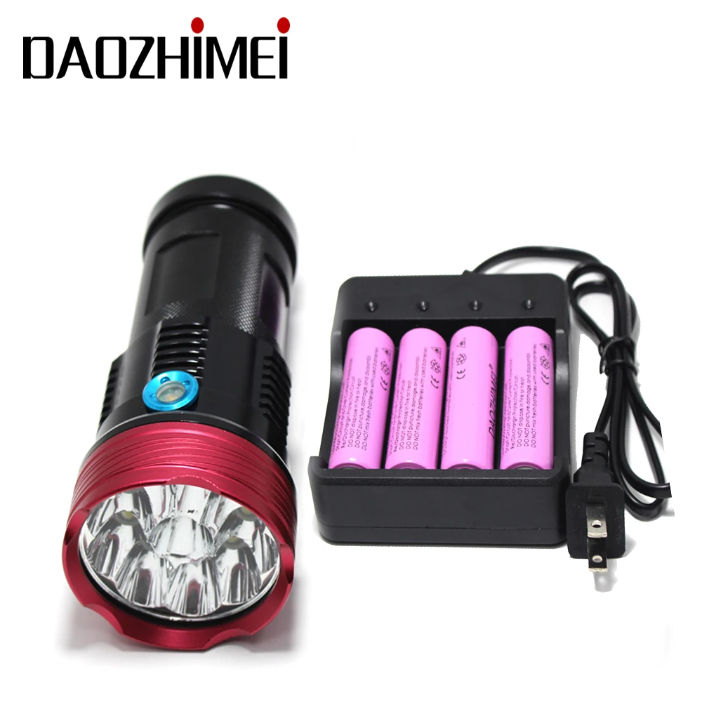 high power flashlight 8000 lumens King 10T6 LED flashlamp 10x XM-L T6 LED Flashlight Torch +4*18650 battery + Charger 
high power flashlight 8000 lumens King 10T6 LED flashlamp 10x XM-L T6 LED Flashlight Torch +4*18650 battery + Charger