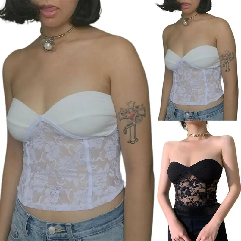 Women Summer Sexy Strapless Sleeveless Tube Tops Skinny Lace Bandeau Vest Solid Color Fashion Mesh Top
Women Summer Sexy Strapless Sleeveless Tube Tops Skinny Lace Bandeau Vest Solid Color Fashion Mesh Top